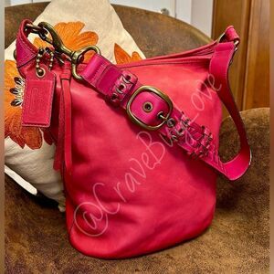 COACH BLEECKER XL HOBO 11423 BURNISHED LEATHER BRASS BUCKLE HANGTAG FUSCIA LNC!